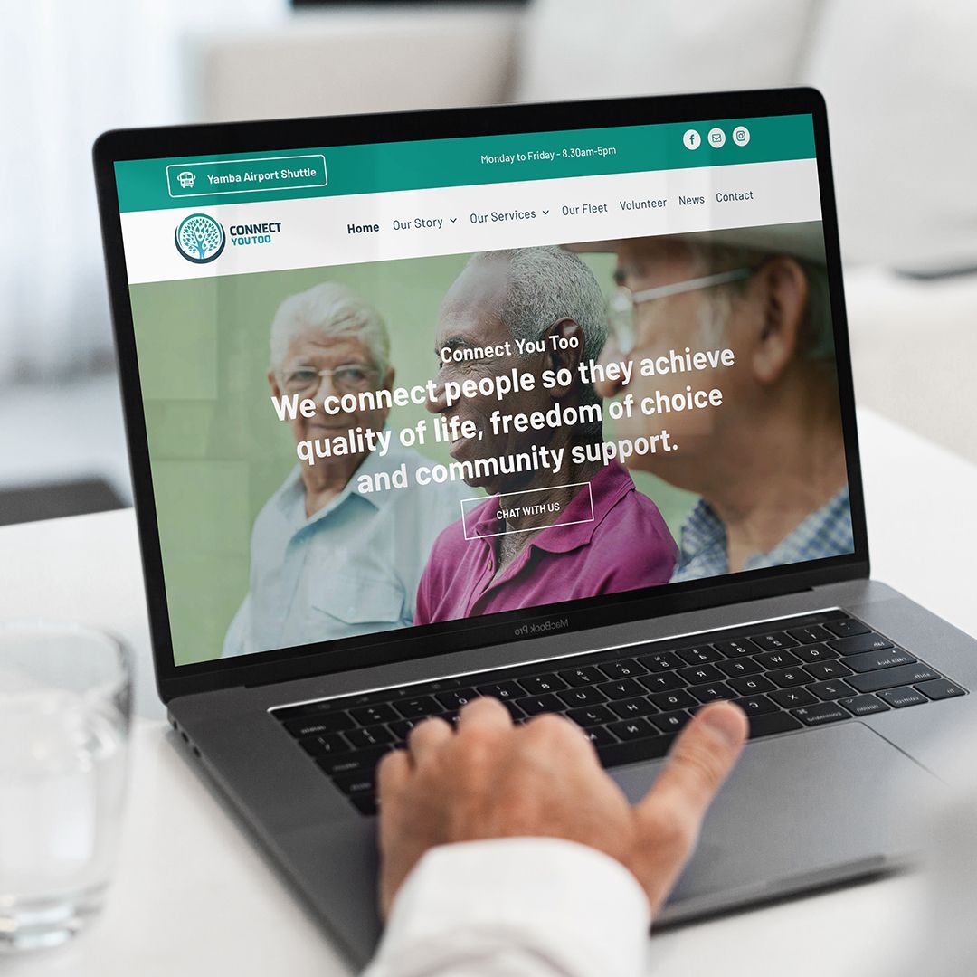 Connect You too website on laptop designed by Adam Woodleigh Design