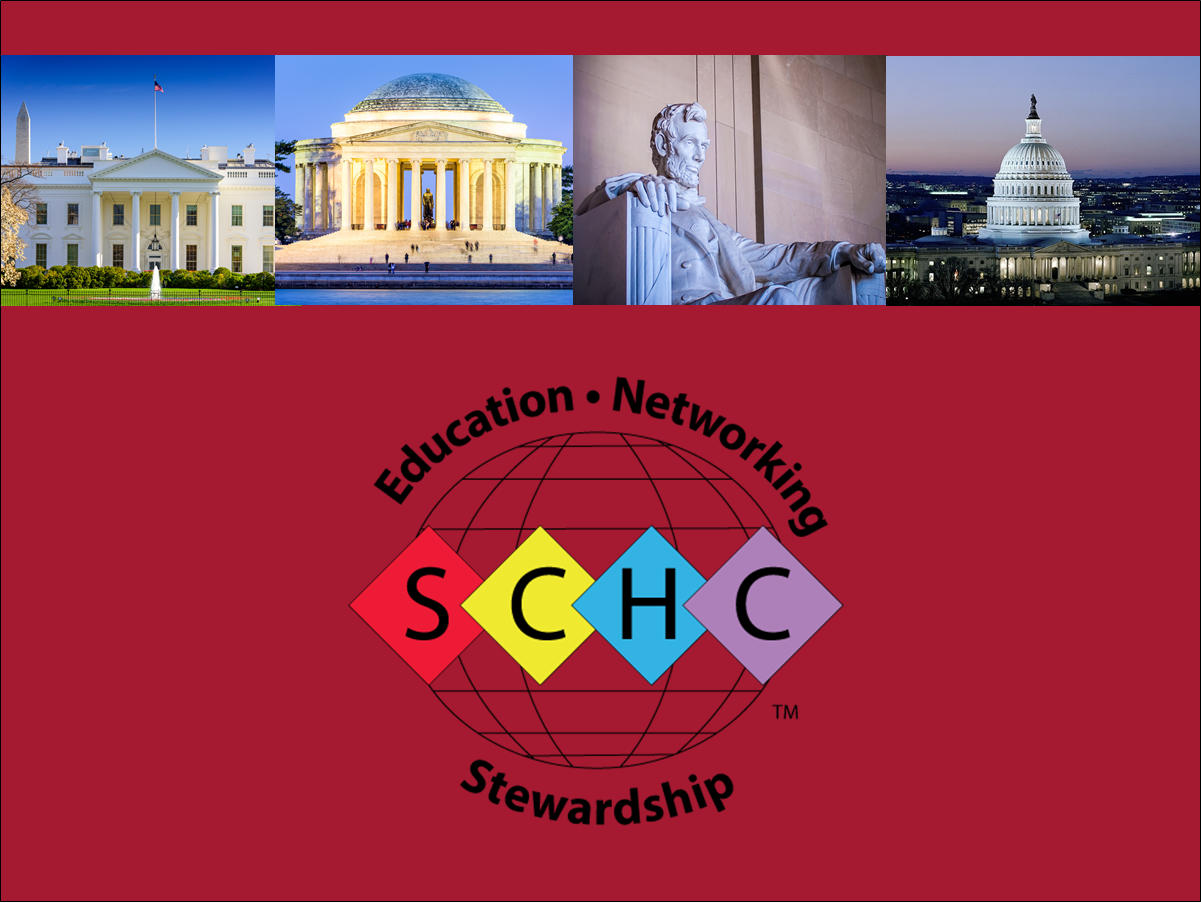 A red background with the schc logo on it