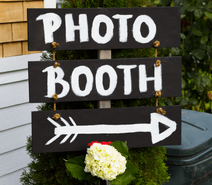 Photo booth rental sign.