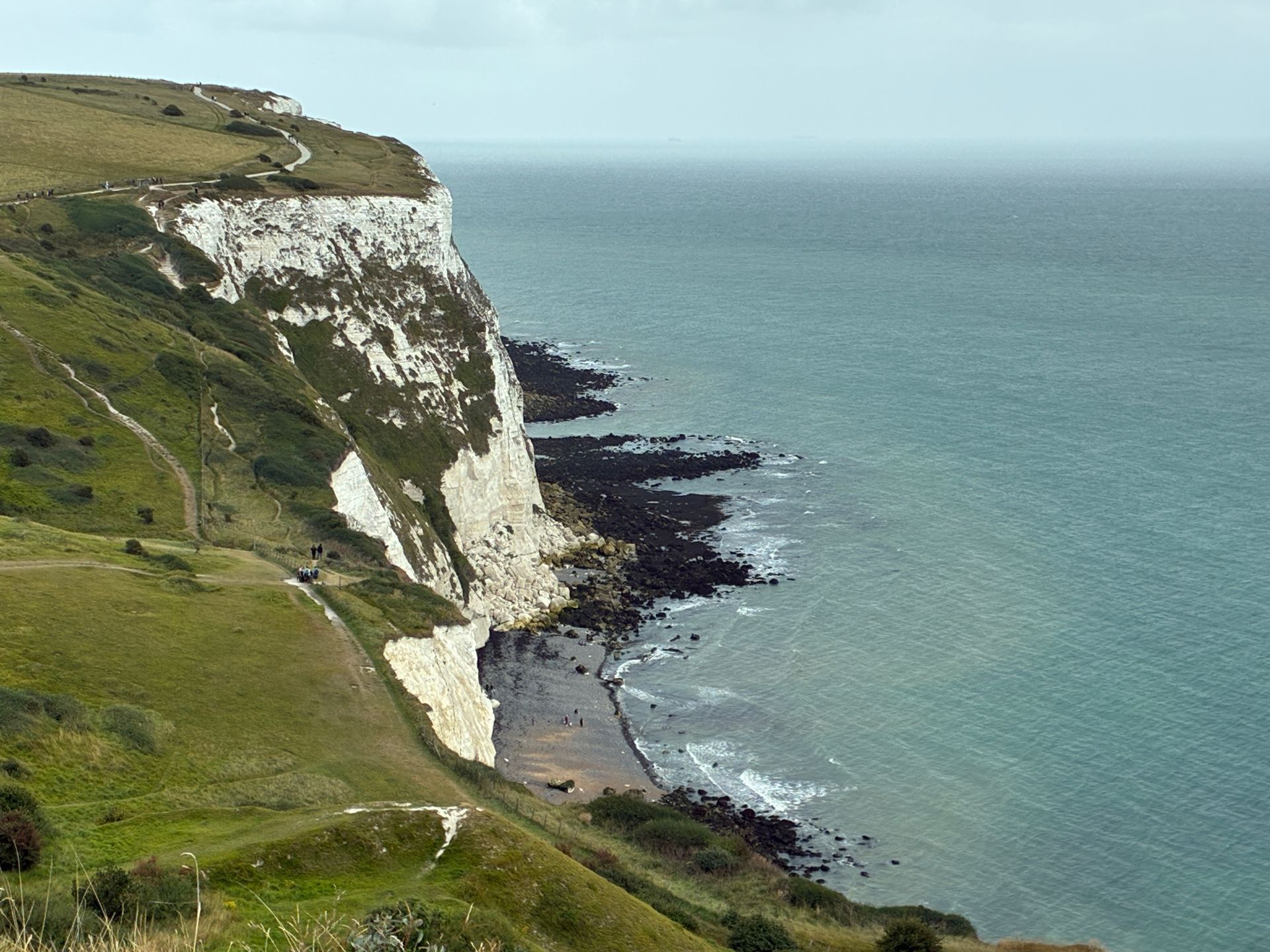 A view from the White Cliffs of Dover and the English Channel.