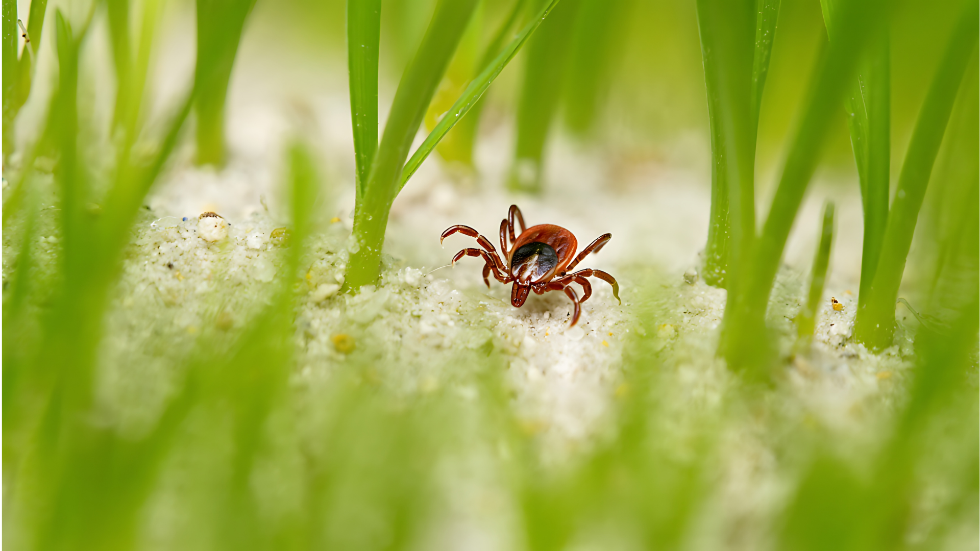 Tick on green grass.