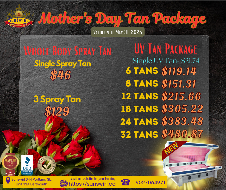 A march tan package includes a whole body spray tan