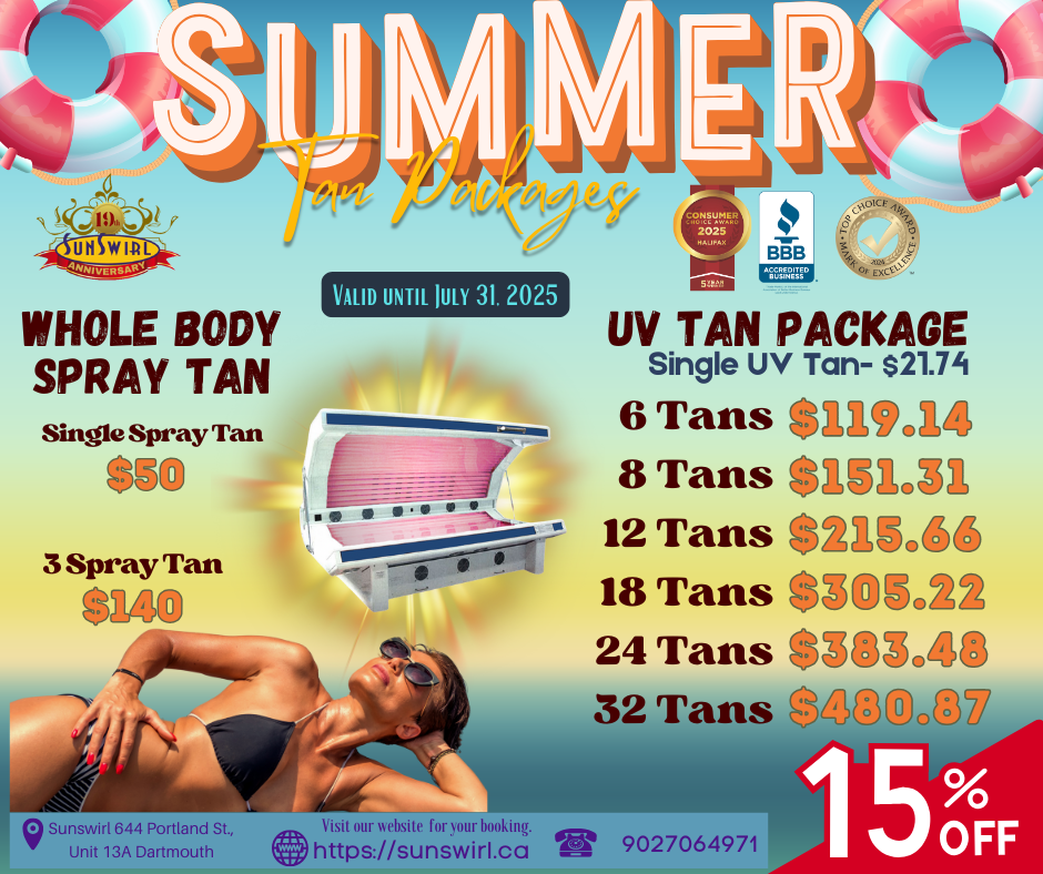 A march tan package includes a whole body spray tan