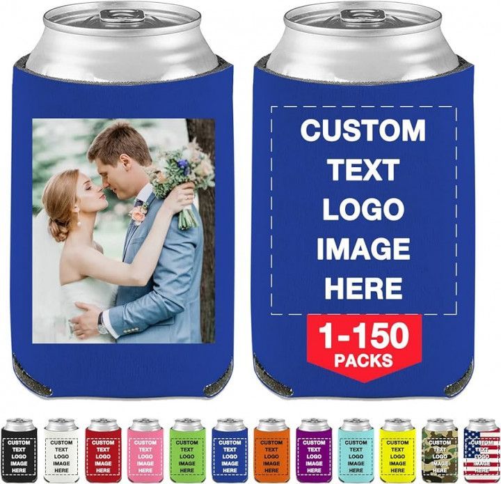 A can holder with a picture of a bride and groom on it