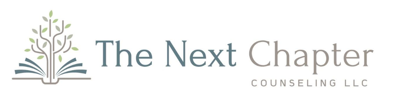 The logo for the next chapter counseling llc shows a tree growing out of an open book.