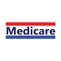 A red , white and blue logo for medicare on a white background.