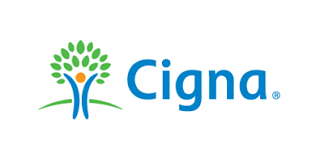 A cigna logo with a tree and a person