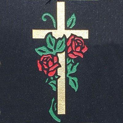 sandblasted cross and roses