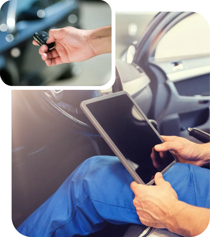 Electrician testing wires with a multimeter in a control panel, wearing gloves.