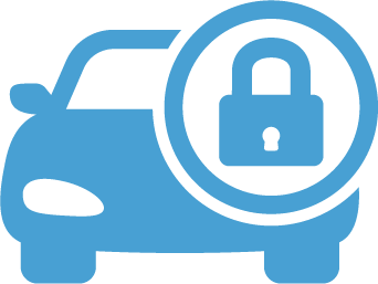 Blue and black shield with a white lightning bolt and curved lines.