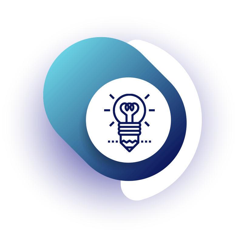 An icon of a light bulb with a pencil inside of it.