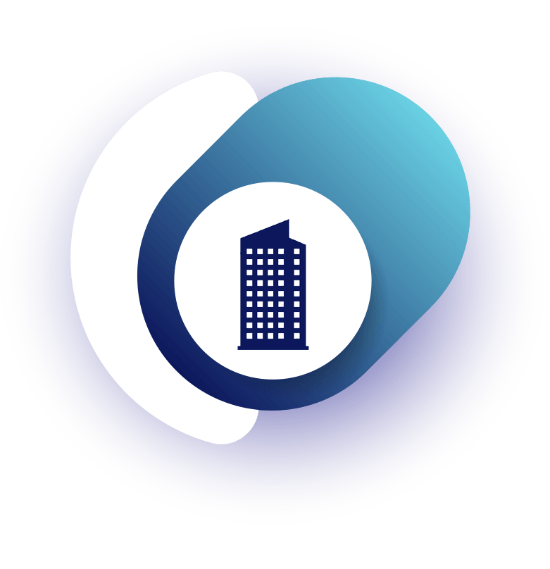 An icon of a building in a blue circle