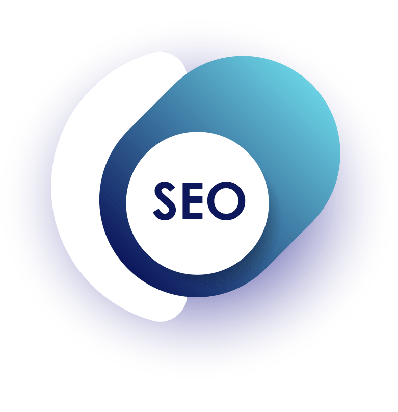 A blue and white circle with the word seo inside of it