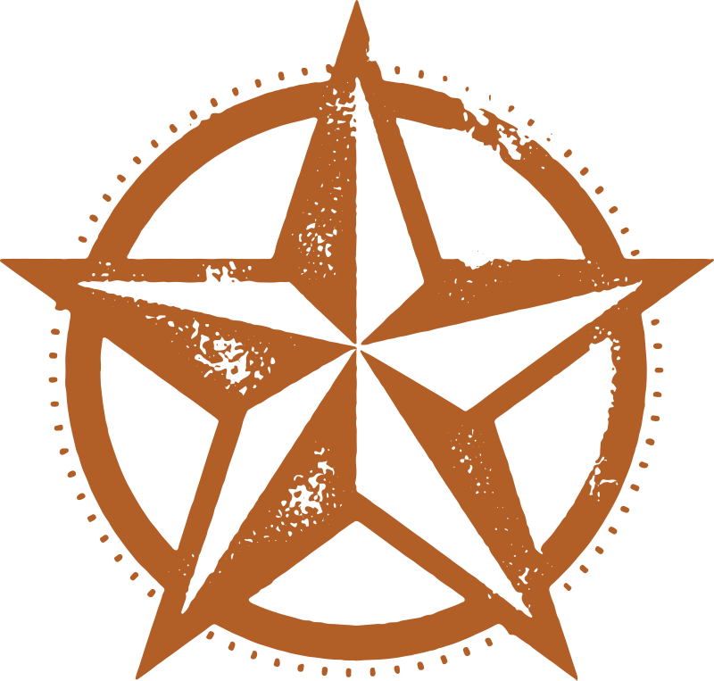 A brown star in a circle on a white background