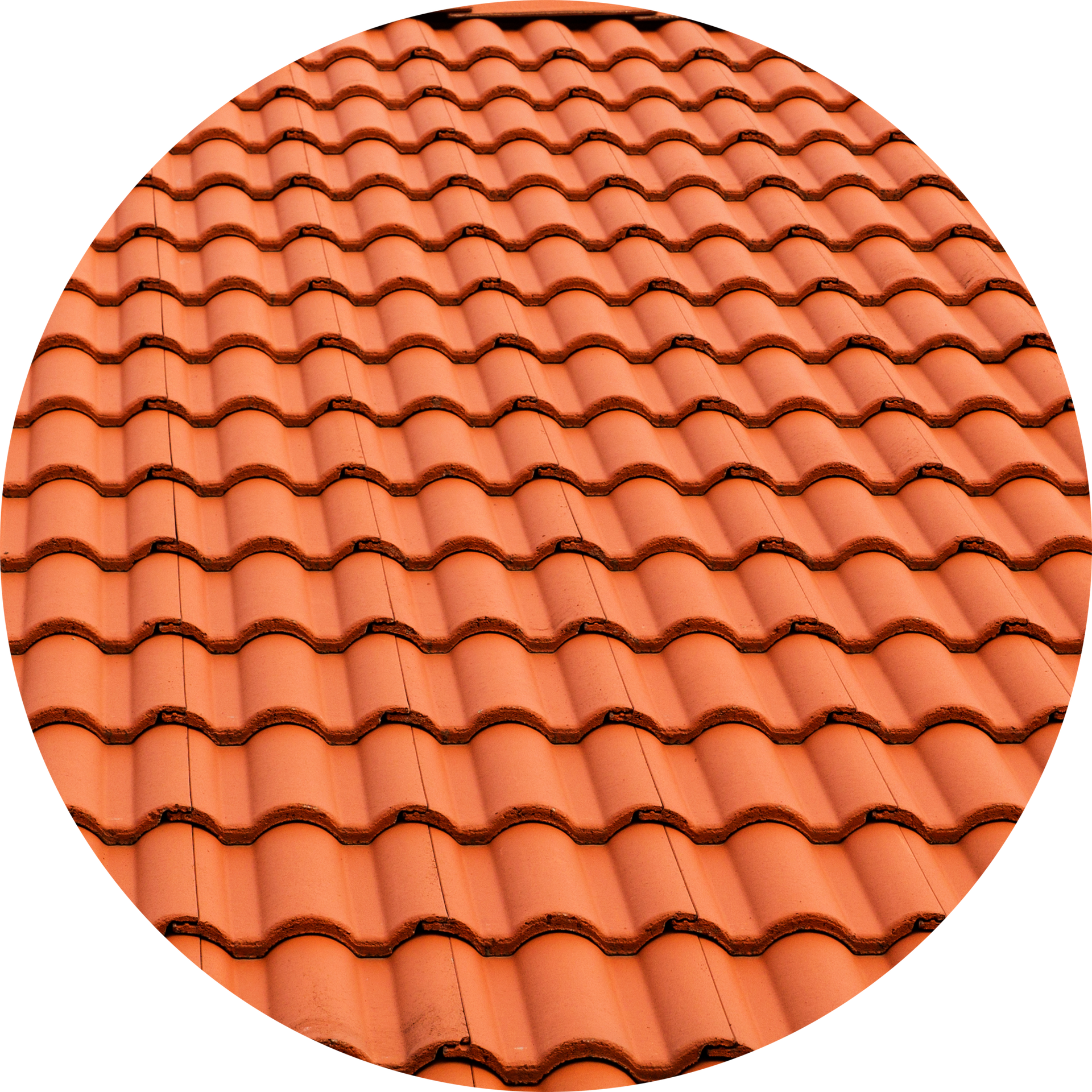 A close up of a red tile roof in a circle