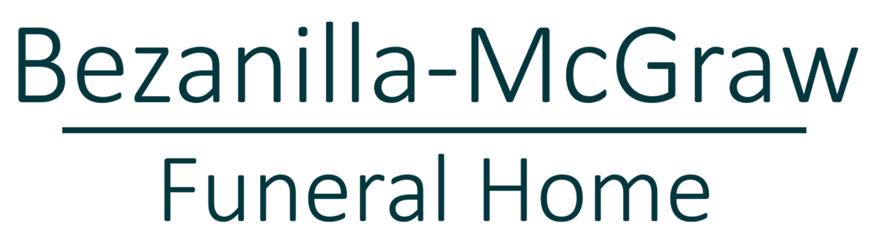 Logo for Bezanilla-McGraw Funeral Home, dark teal text with a white underline, and the words "Funeral Home" below.