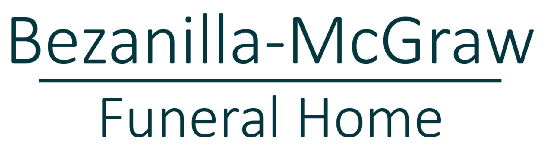 Logo for Bezanilla-McGraw Funeral Home, dark teal text with a white underline, and the words "Funeral Home" below.