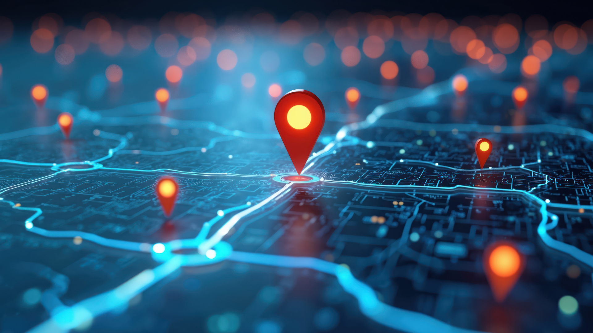 red pin on dark blue map