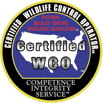 Certified Wildlife Control Operator badge with text: