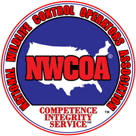 Logo of the National Wildlife Control Operators Association, featuring a map of the USA and the acronym NWCOA.