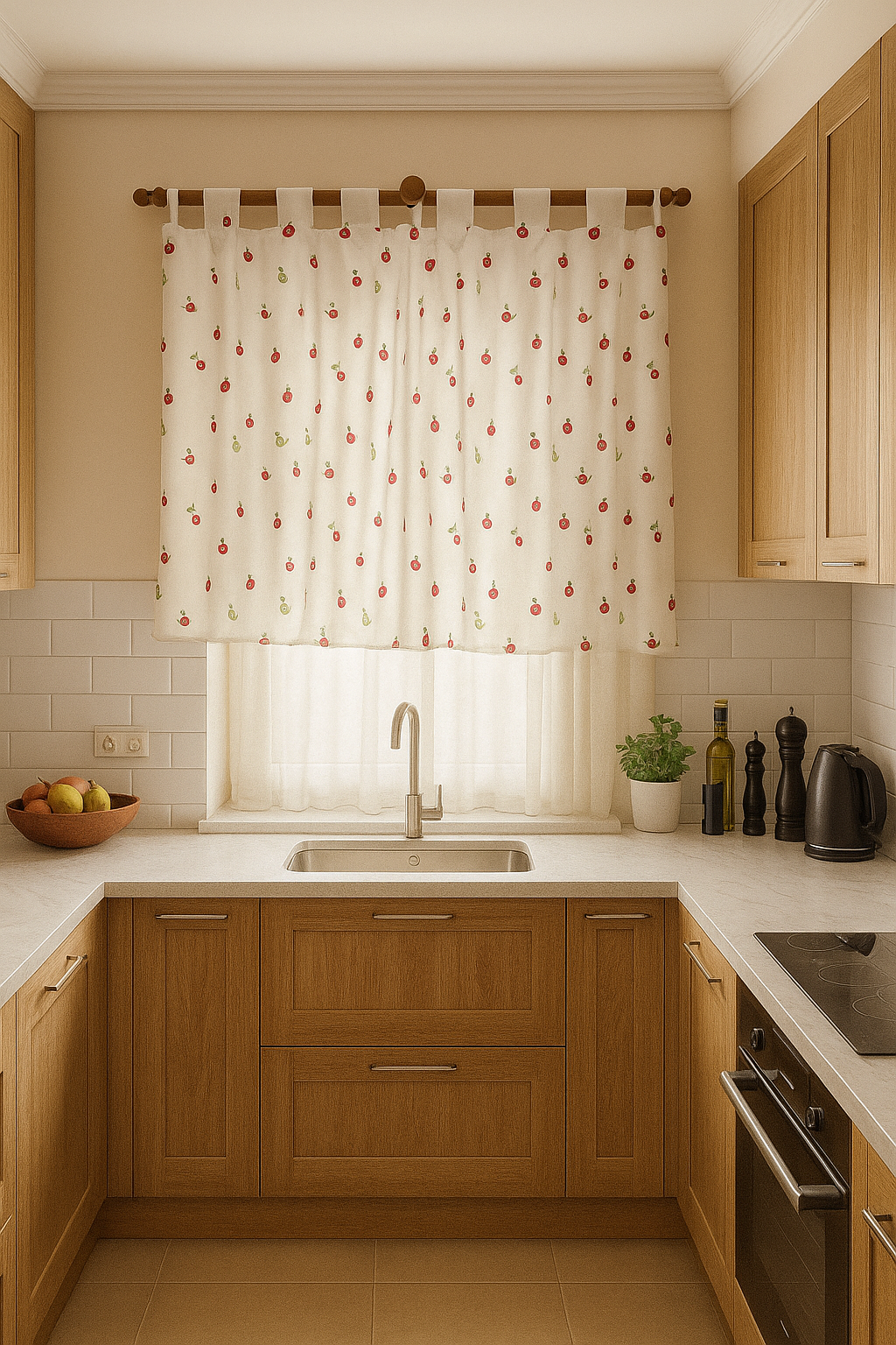Una cocina con muebles de madera, un fregadero y una ventana.