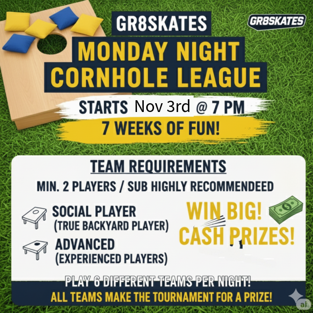 A poster for the ny largest cornhole league.