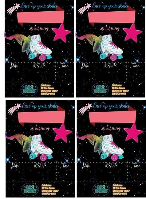 Four cards with roller skates and stars on them