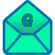 A blue envelope with the letter g on it.