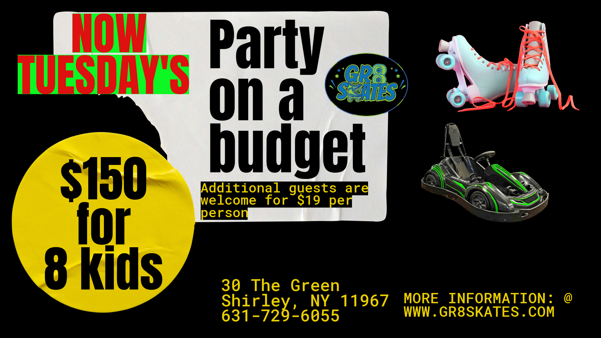 A poster for a party on a budget for 8 kids