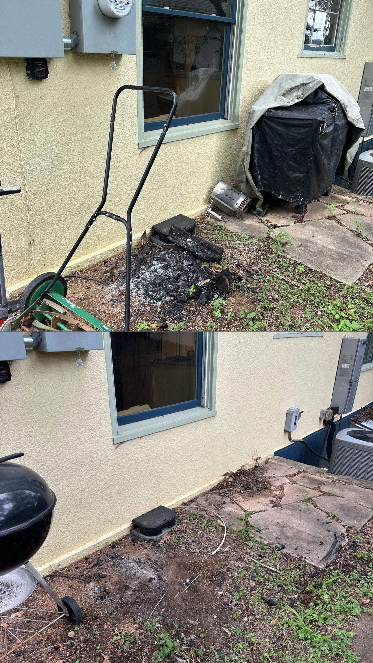 A before and after picture of a house with a window.