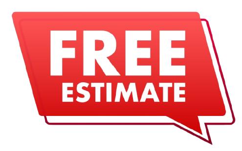 A red sign that says `` free estimate '' on a white background.