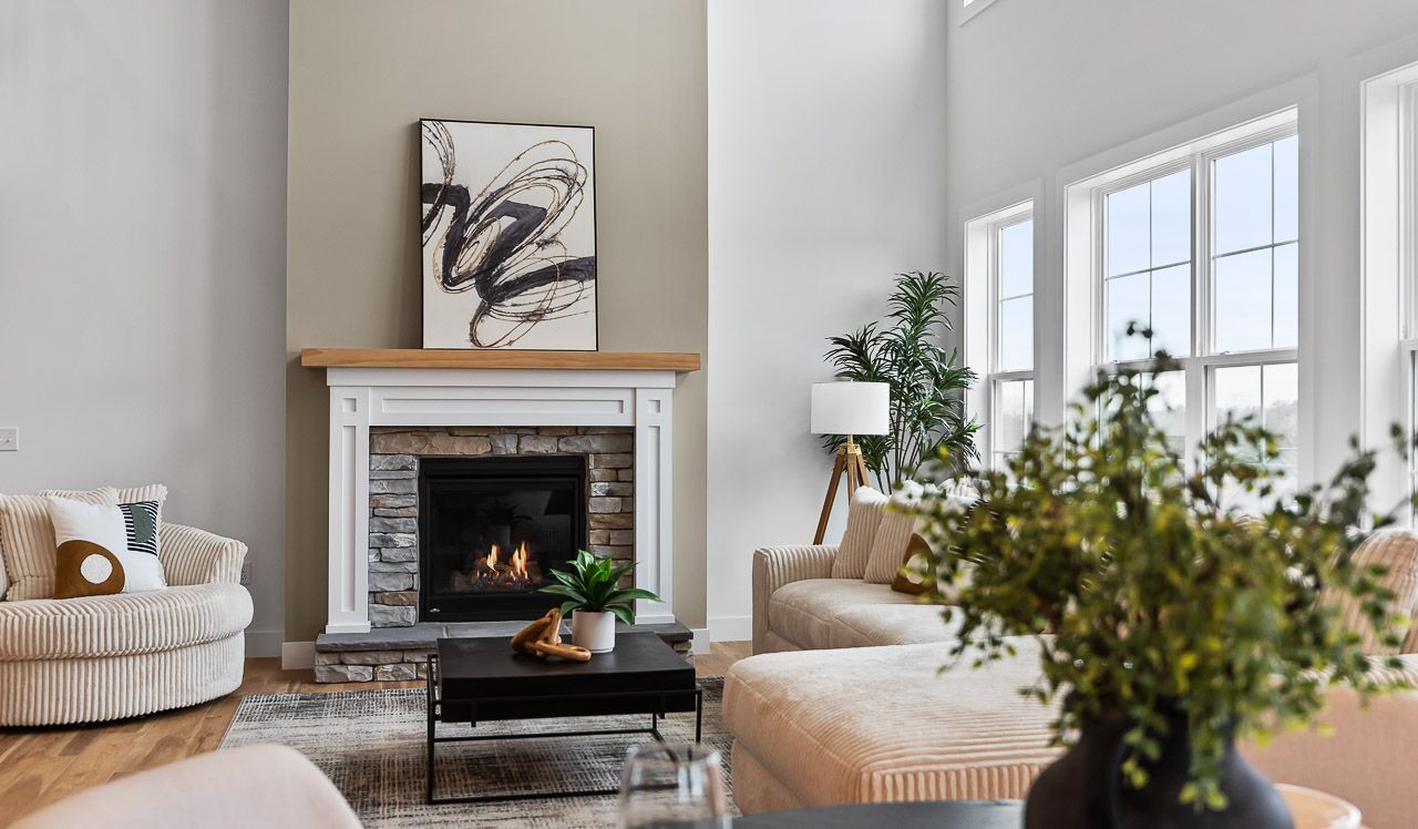 Living room with fireplace in new home for sale in Pennsylvania