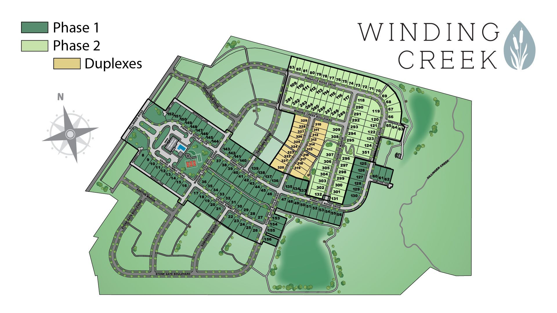 A map showing phase 1 and phase 2 of Winding Creek.