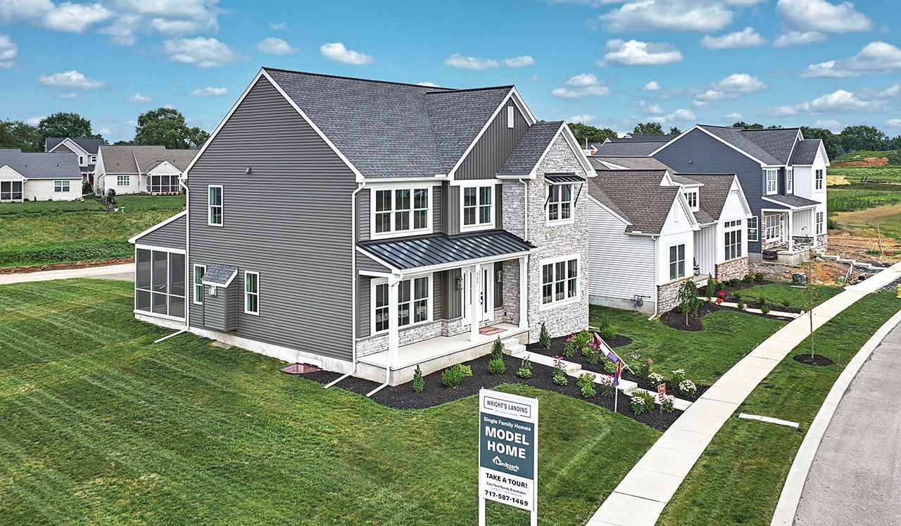 New home exterior in Wrights Landing, new home community in Mechanicsburg, Pennsylvania. 