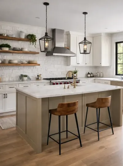 Handyman Maple Ridge: A kitchen with blue cabinets and a large table in the middle