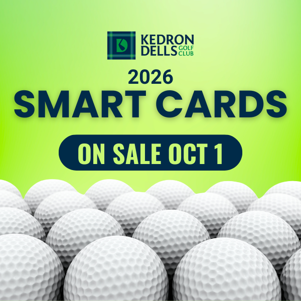 A gift card for kedron dells is sitting on a golf course