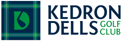 The kedron dells golf club logo is a blue and green plaid square/tartan with a golf club icon.