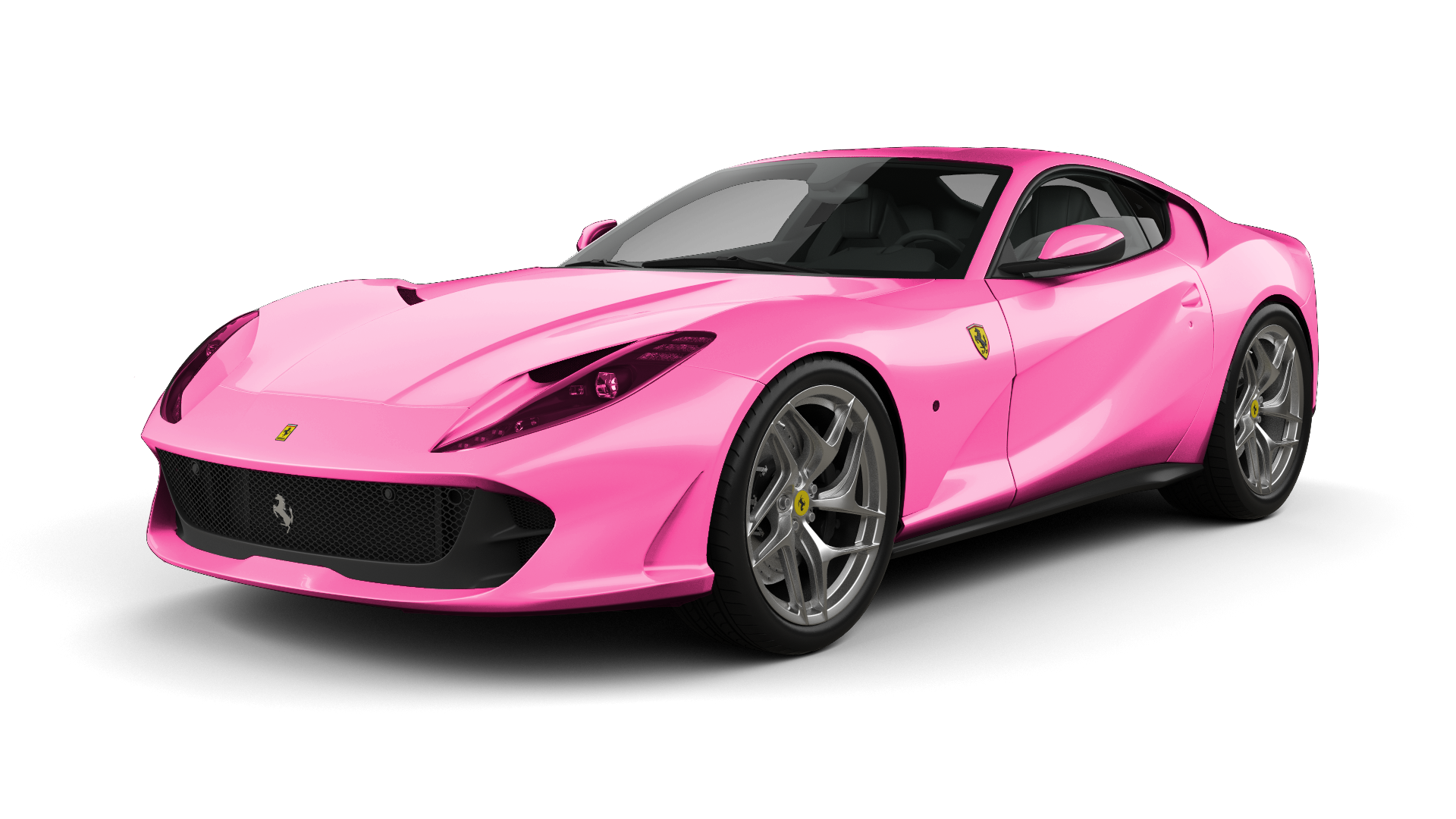 Pink Ferrari sports car on a white background.