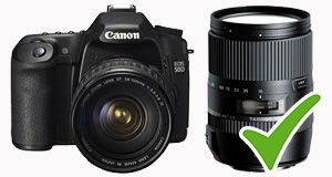 a canon camera is next to a canon lens with a green check mark .
