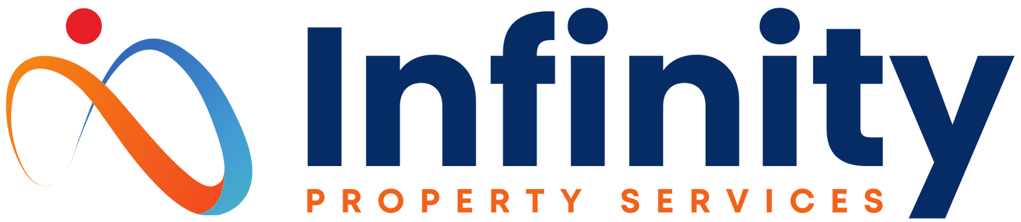 Infinity Property Services logo with blue and orange swoosh icon and text