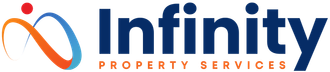 Infinity Property Services logo with blue and orange swoosh icon and text