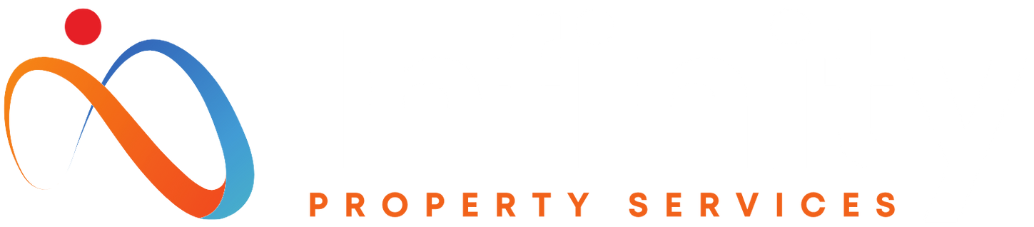 Orange and blue abstract logo with “PROPERTY SERVICES” text on white background