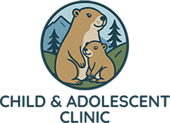 Logo: Two cartoon bears in a nature scene. 
