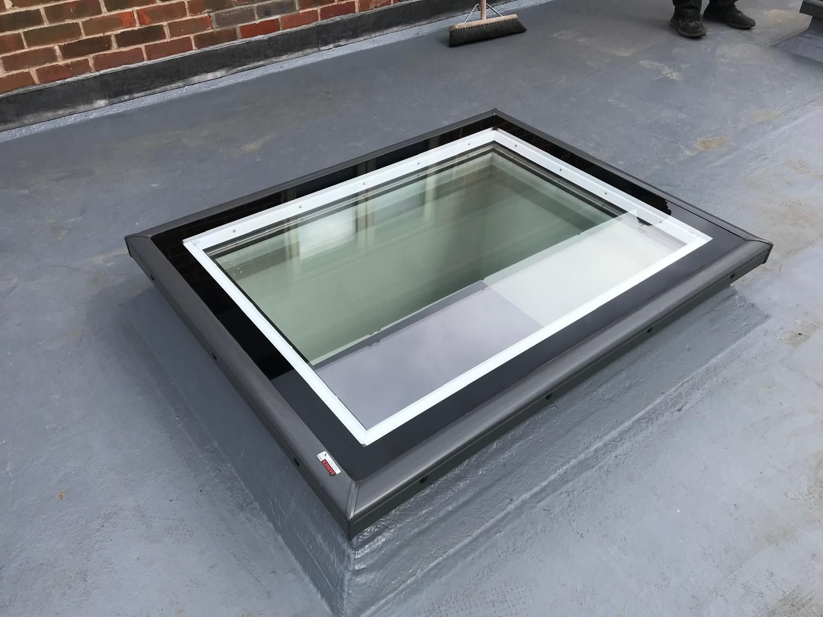 A skylight on the roof of a building