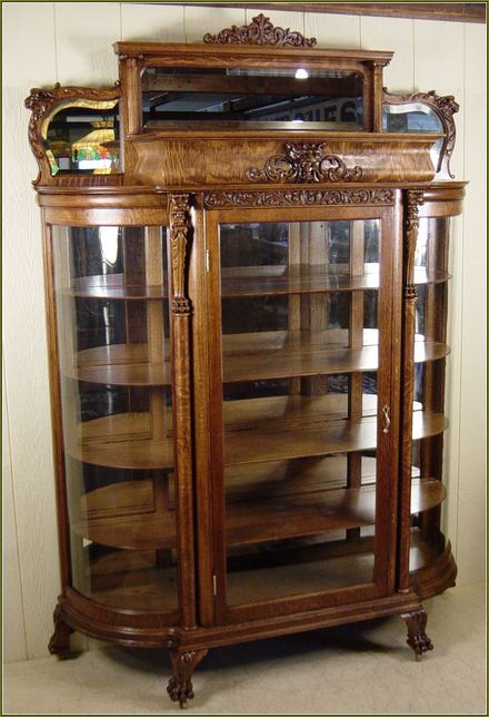 China Cabinet Glass Replacement, Curved Glass China Cabinet Antique