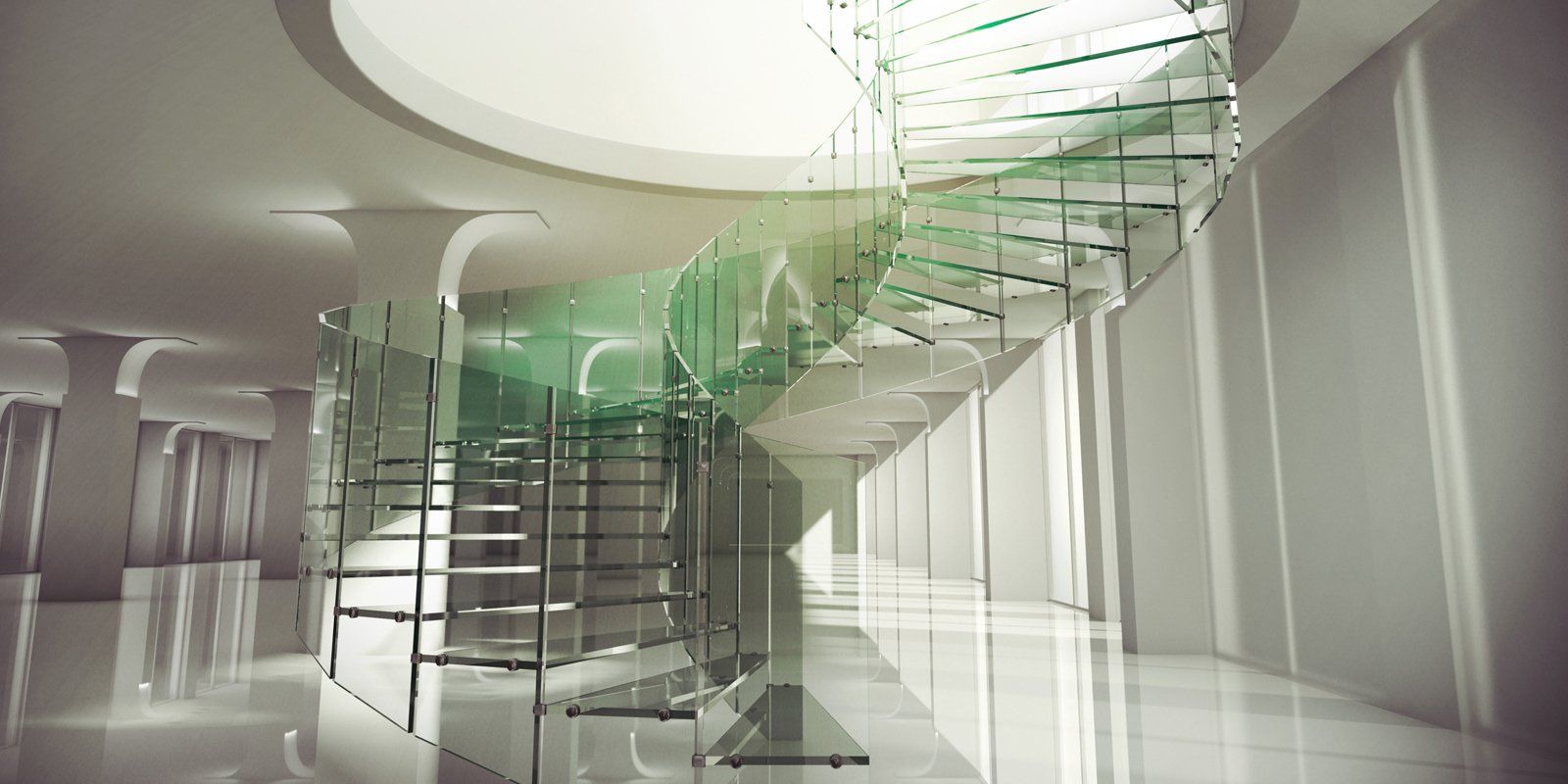 spiral staircase with glass railing