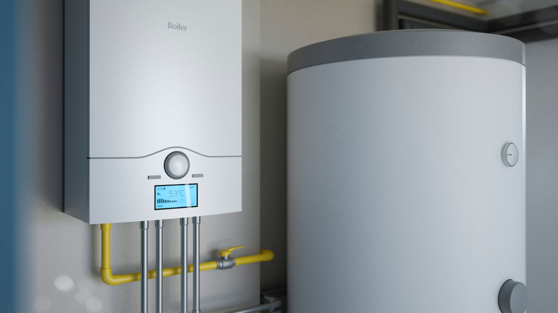 Wall-Mounted Gas Boiler and Hot Water Tank in a Utility Room — Taps 'R' Us in Kunda Park, QLD