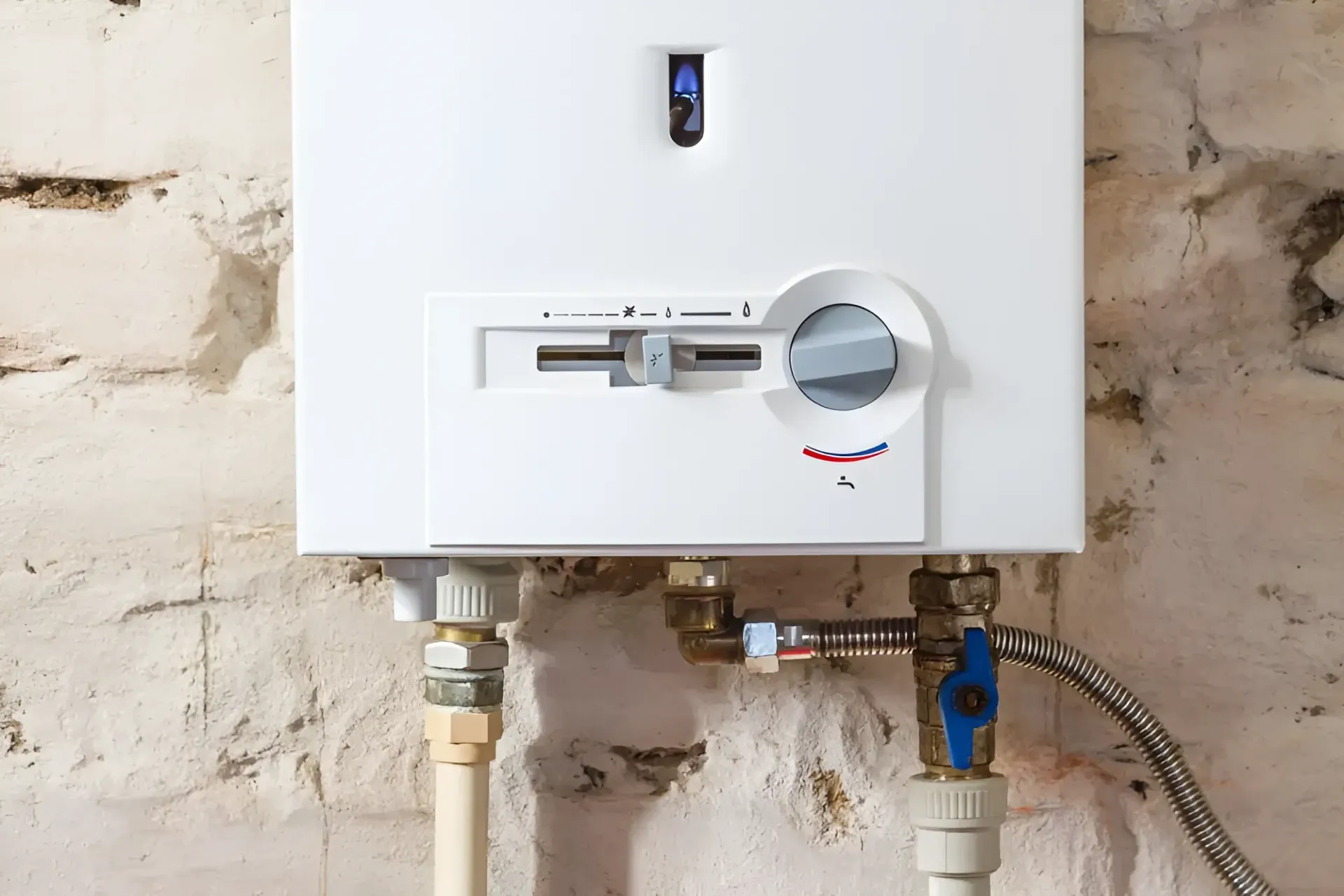 White Tankless Water Heater Mounted on a Wall — Taps 'R' Us in Noosa, QLD