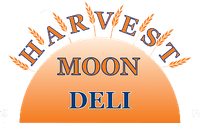 The logo for harvest moon deli is a sun with wheat ears around it.