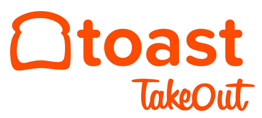 An orange and white logo for toast takeout